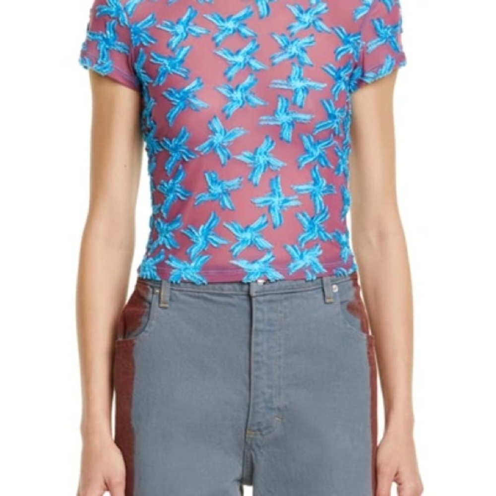 Eckhaus Latta Teal and Mauve Crop Top